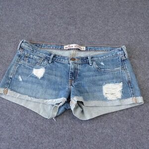 Hollister  Size 7 Distressed Low Rise Denim Shorts Medium Wash Blue Cutoffs